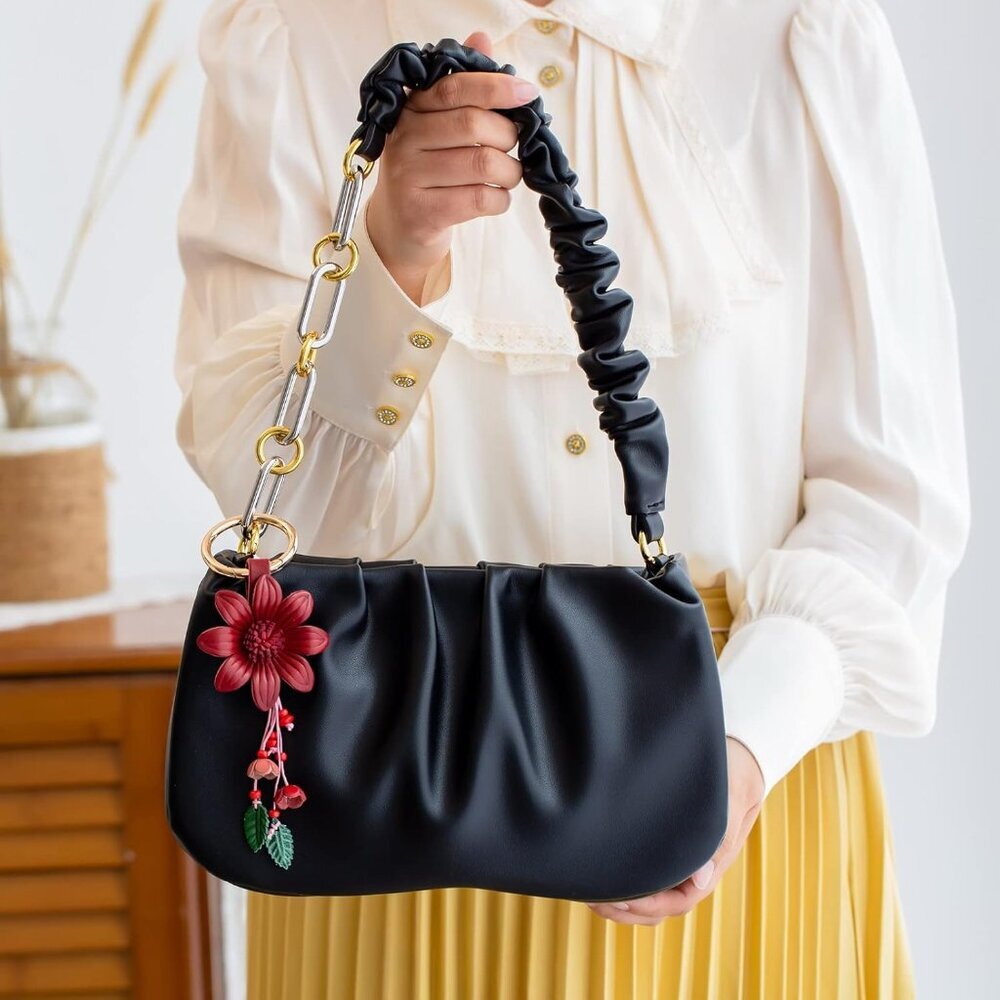 Genuine Leather Flower Tassel Keychain Car Keyring Fob Boho Accessorie for Women - Picture 6 of 7